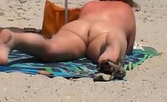 Fat Grandma Gets A Tan At The Beach