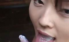 Japanese Cute Asian Eats Hard Dick In Close-up