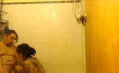 Stacked amateur wife delivers a deep blowjob in the shower