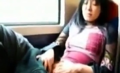 Asian Milf Rubs Her Clit On A Train.