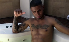Gay latino fondles straight tattooed stud in a jacuzzi