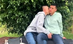 Gay dude masturbates outdoors